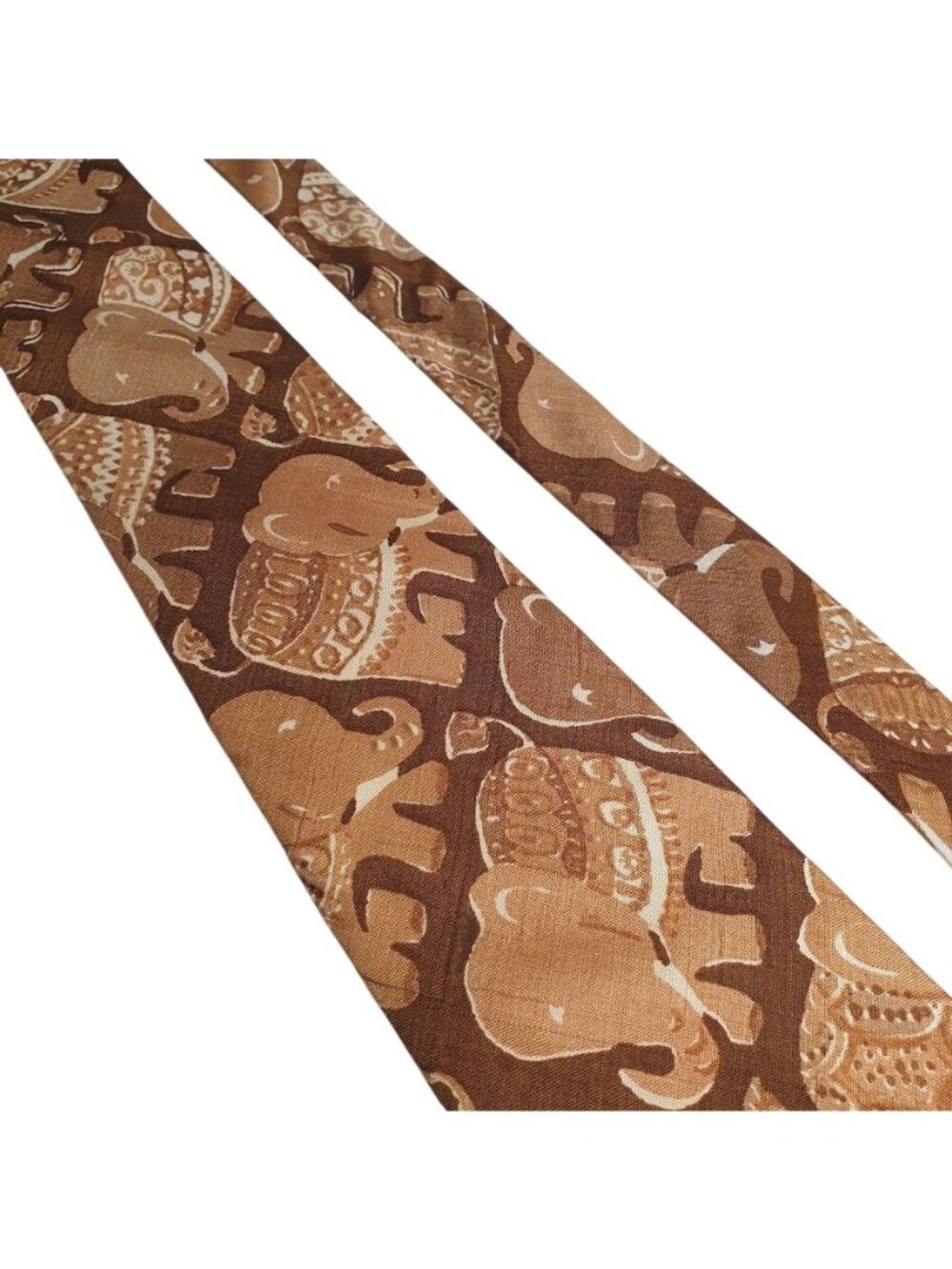 Vintage Elephant Print Brown Tie Handmade Safari Style Mens Animal Necktie Gift - Picture 2 of 5
